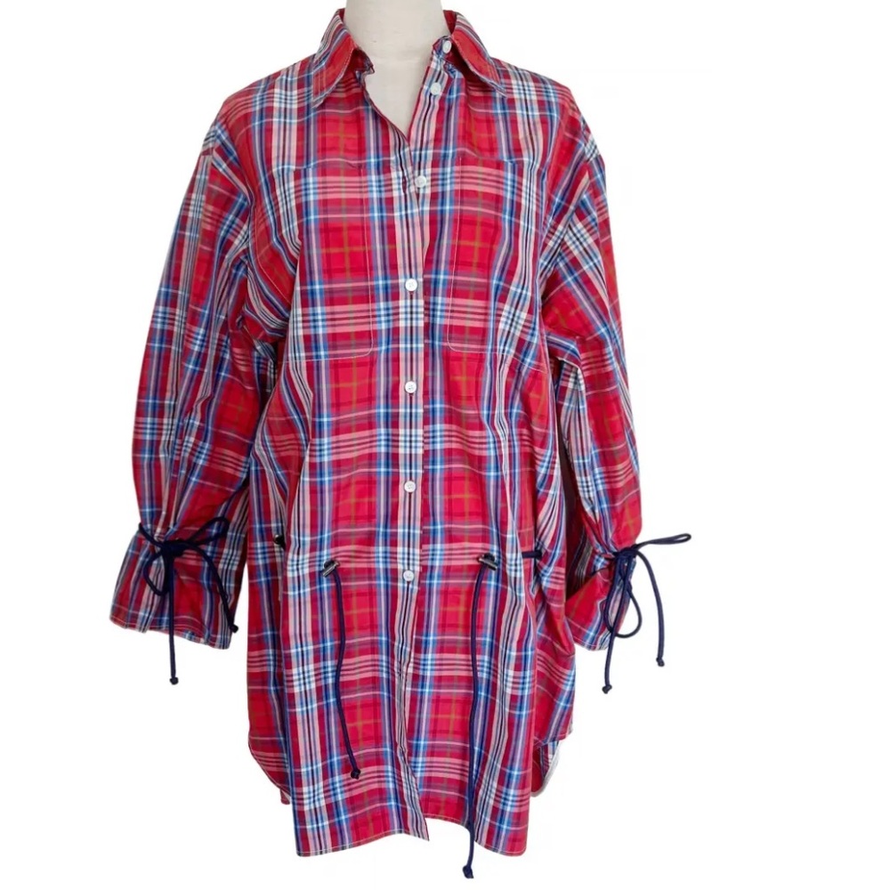 SONIA RYKIEL PARIS Women's Oversized Plaid Red Lightweight Jacket Size 36
